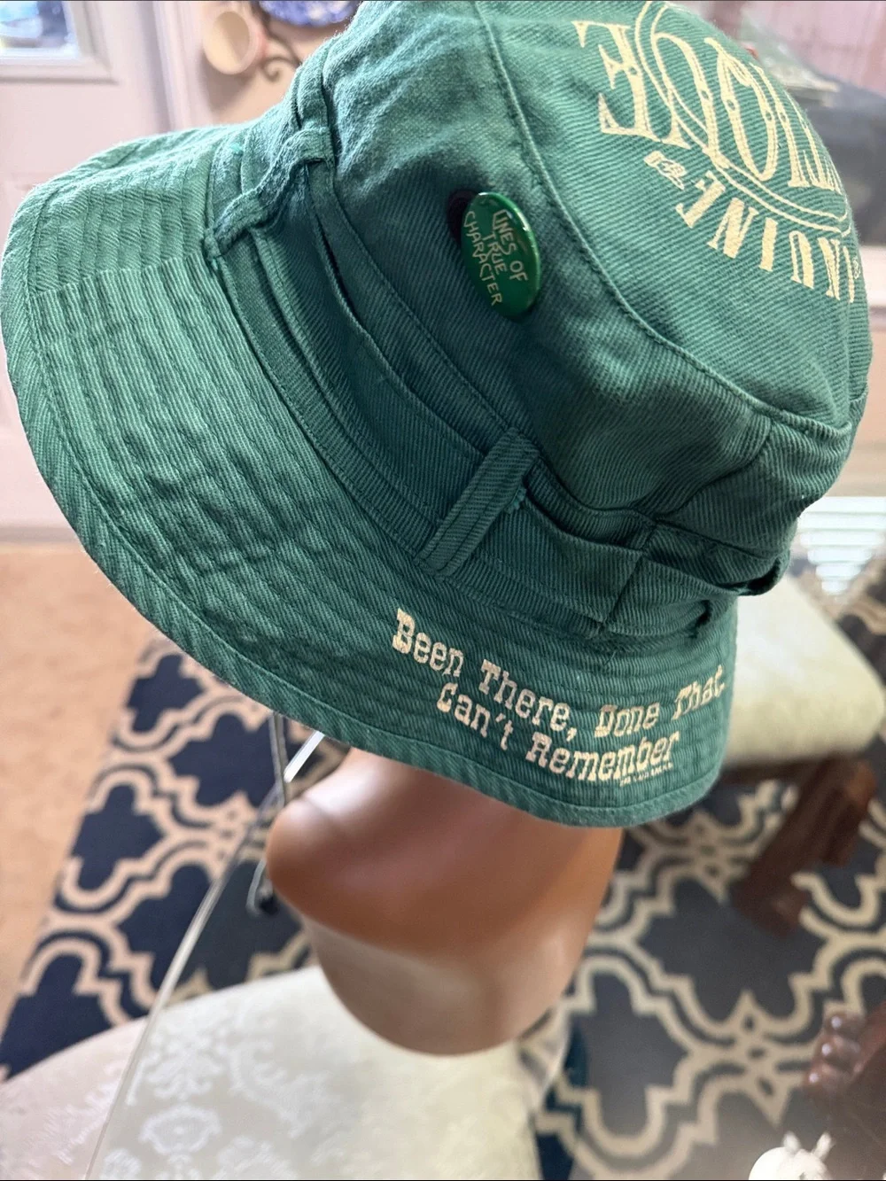 Fisherman Antique Person Green Bucket Hat with Chin Cord